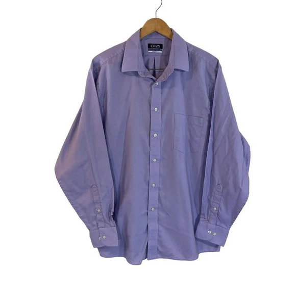 Chaps Lavender Light Purple Button Up Shirt Size 17 Wrinkle Free Long Sleeves - Picture 1 of 5